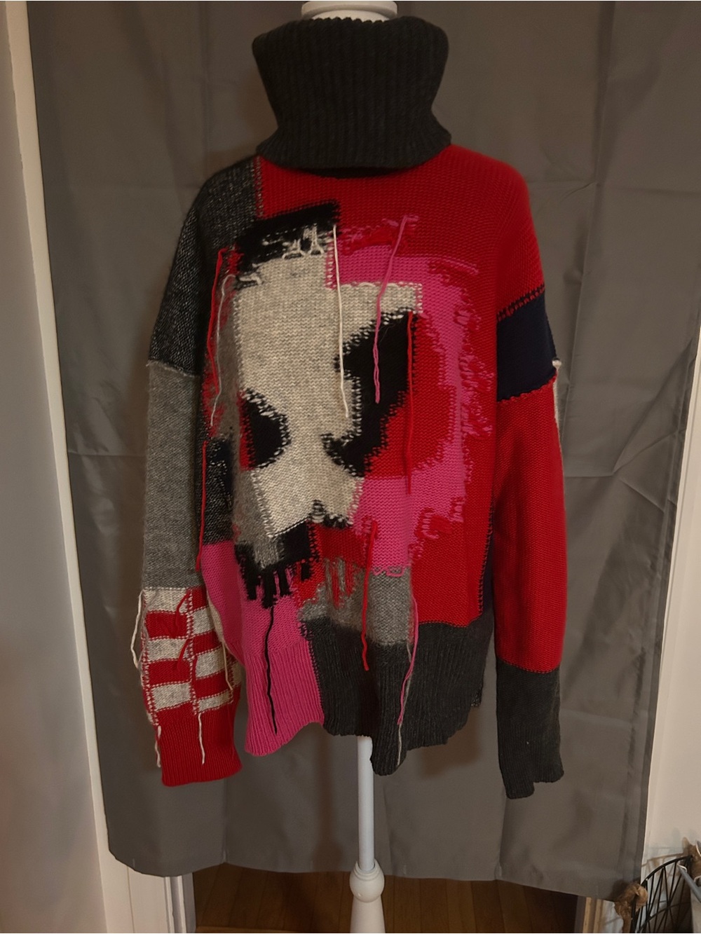 McQ by Alexander McQueen Red, Pink & Gray Graphic Turtleneck Sweater